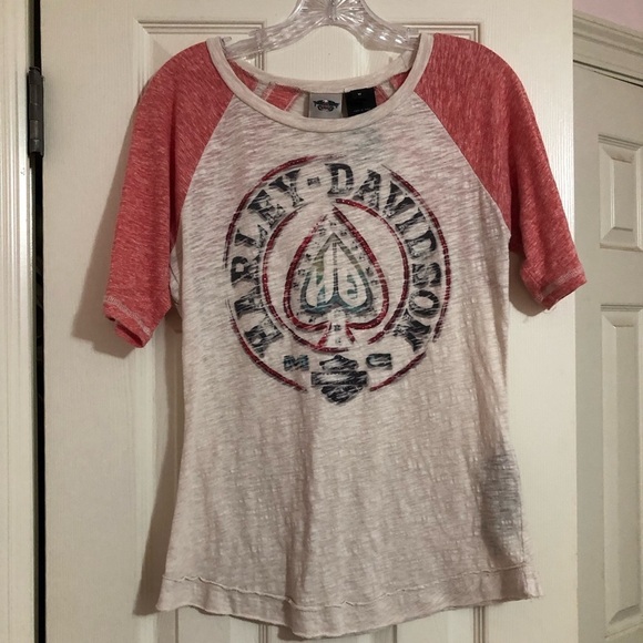 H-D® Womens Stars and Spade Burn-out Raglan Tee Medium Harley Davidson Biker - Picture 3 of 6